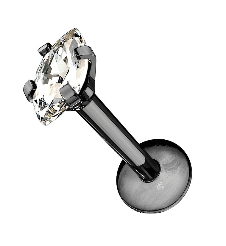 Black PVD Oval CZ Prong Internally Threaded Labret