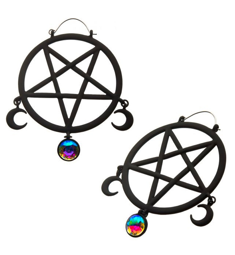 20G Black Pentagram Aurora Plug Hoops
