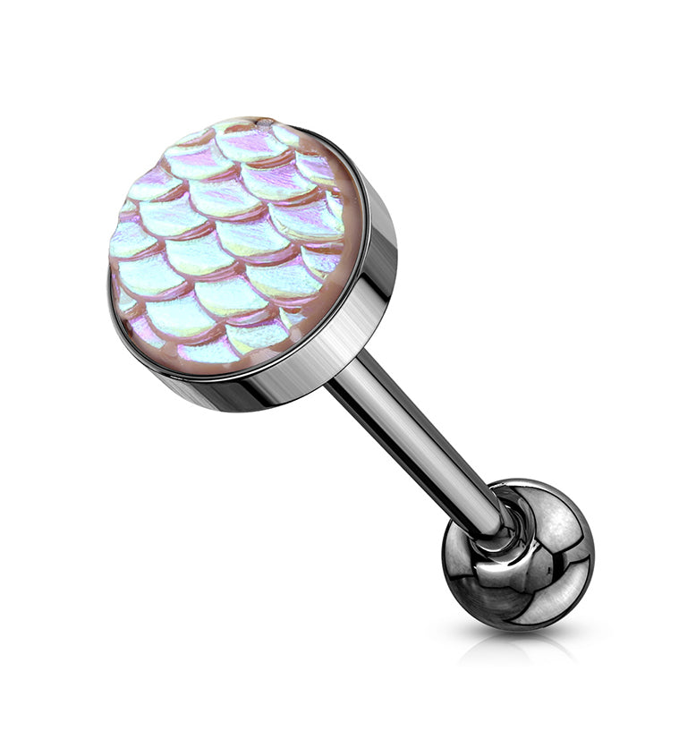 Black PVD Pink Mermaid Scale Stainless Steel Barbell