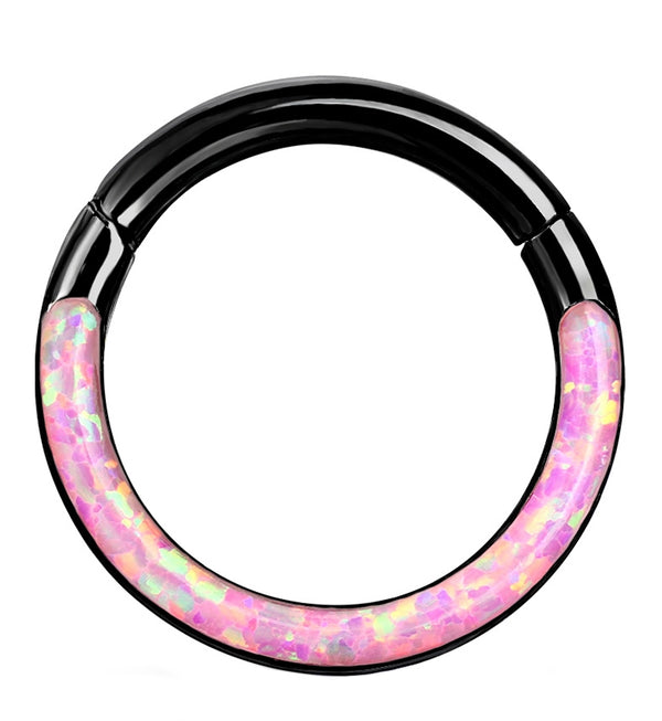 Black PVD Pink Opalite Frontal Hinged Segment Ring