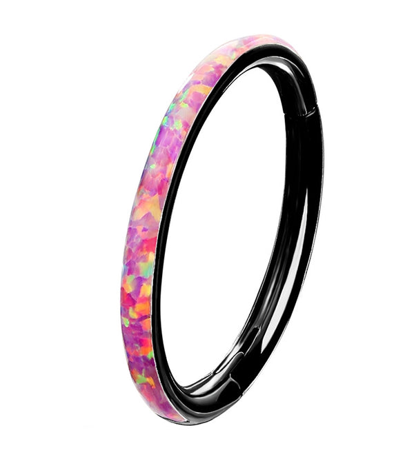 Black PVD Pink Opalite Orbed Hinged Segment Ring