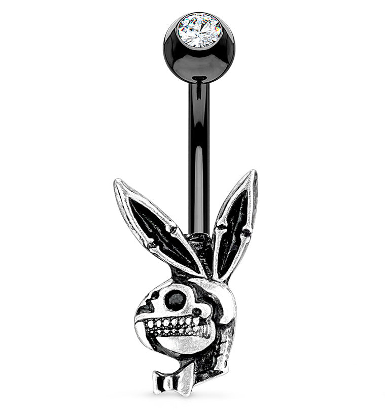 Black Playboy Bunny Skull Belly Button Ring