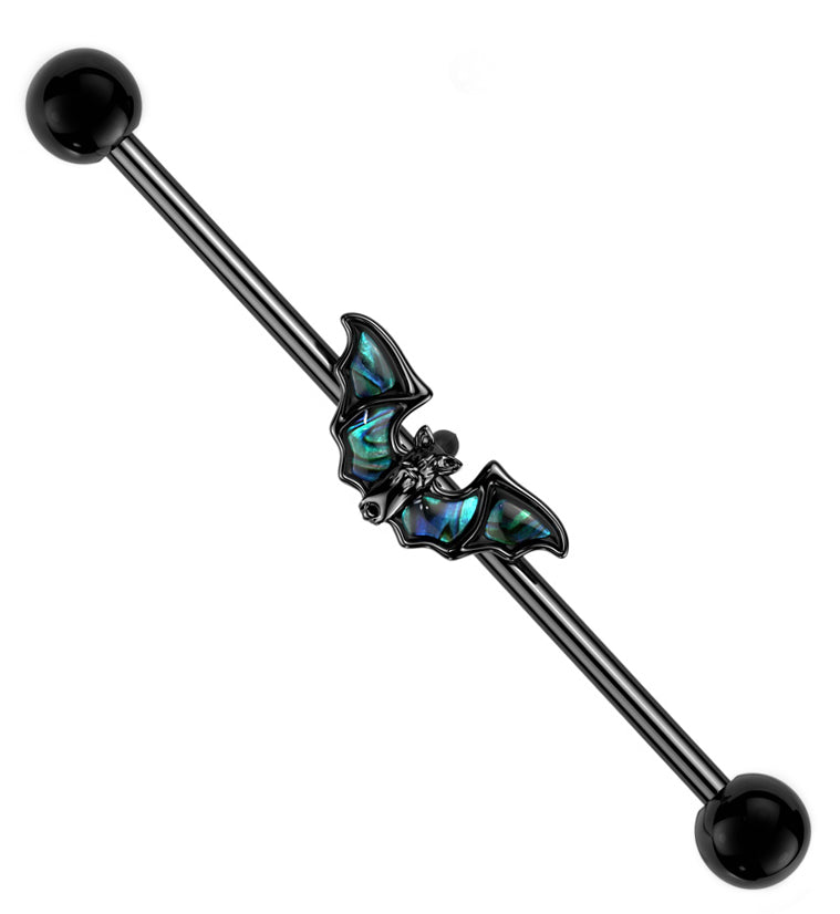 Black PVD Abalone Bat Wing Stainless Steel Industrial Barbell