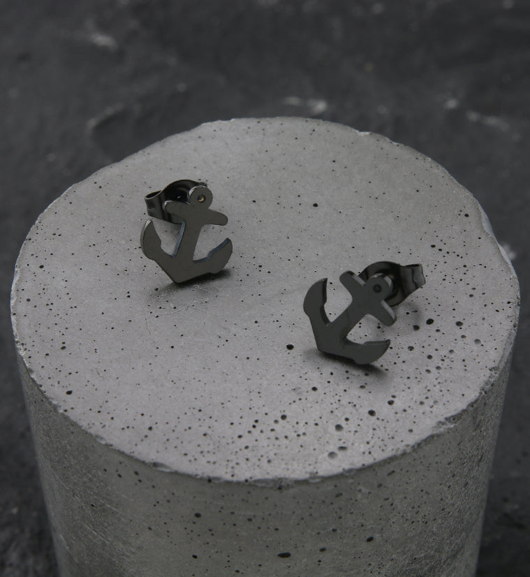 Black PVD Anchor Stainless Steel Earrings