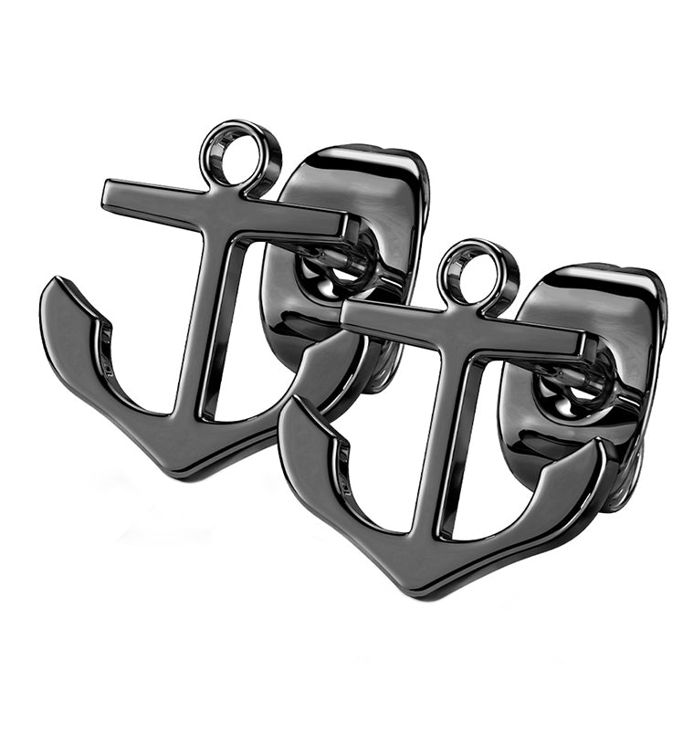 Black PVD Anchor Stainless Steel Earrings