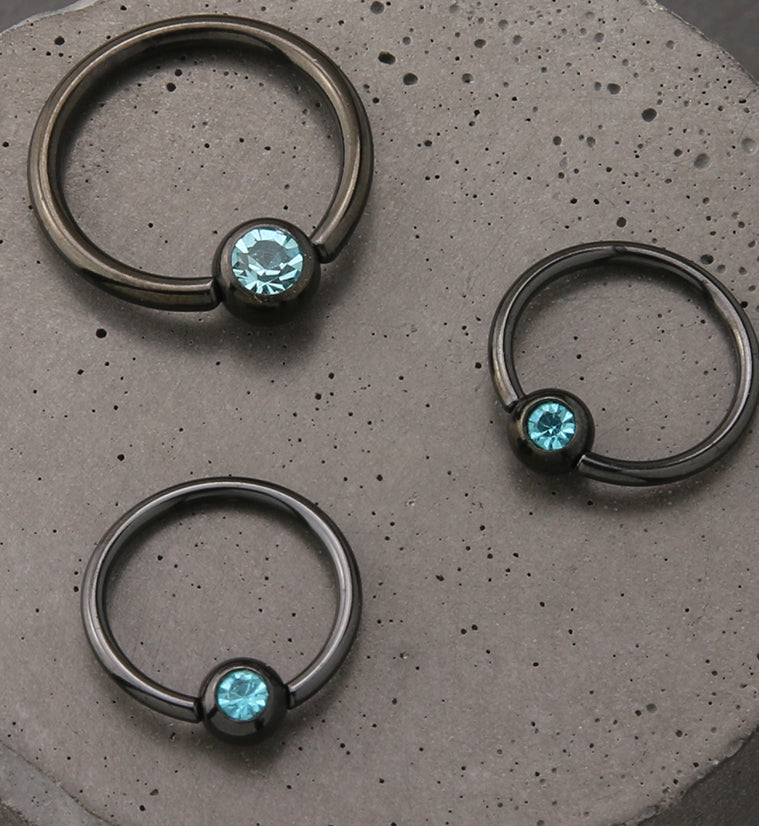 Black PVD Aqua CZ Captive Ring