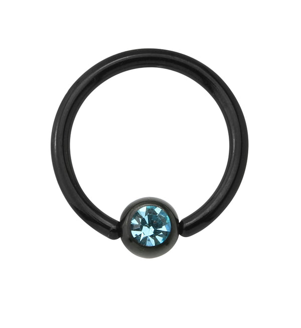 Black PVD Aqua CZ Captive Ring