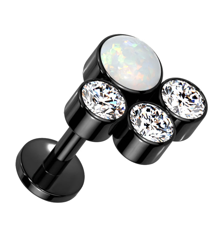 Black PVD Array White Opalite Clear CZ Titanium Internally Threaded Labret