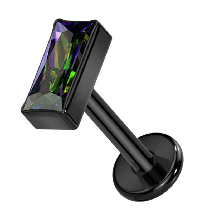Black PVD Baguette Black Aurora CZ Internally Threaded Titanium Labret
