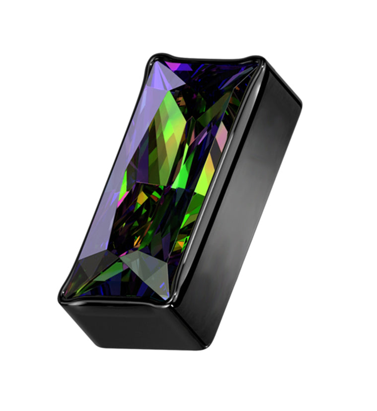 Black PVD Baguette Black Aurora CZ Internally Threaded Titanium Top