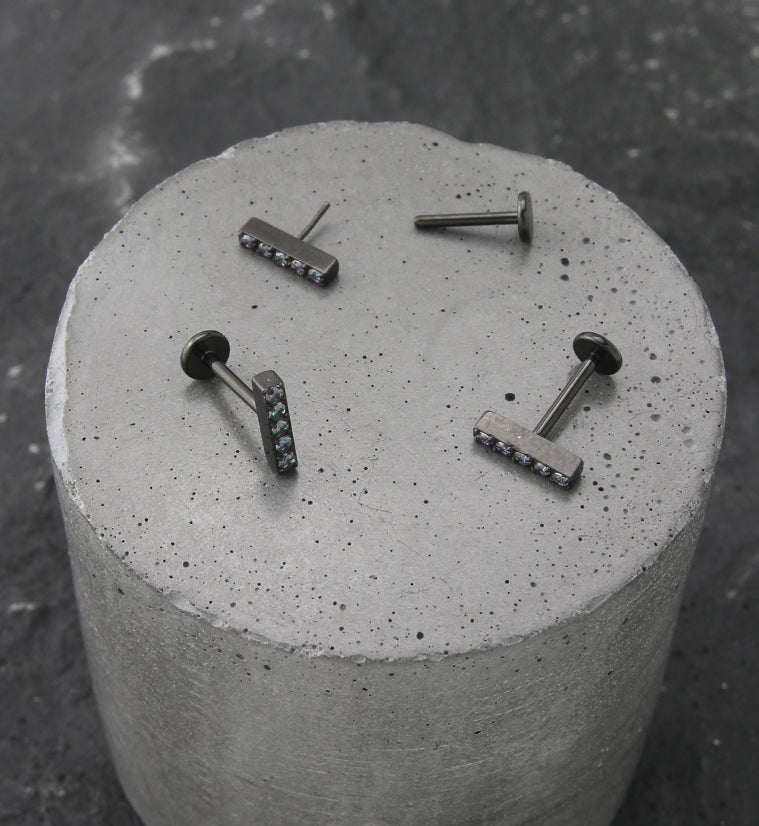 Black PVD Bar Black Aurora CZ Titanium Threadless Labret