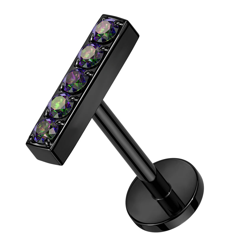 Black PVD Bar Black Aurora CZ Titanium Threadless Labret