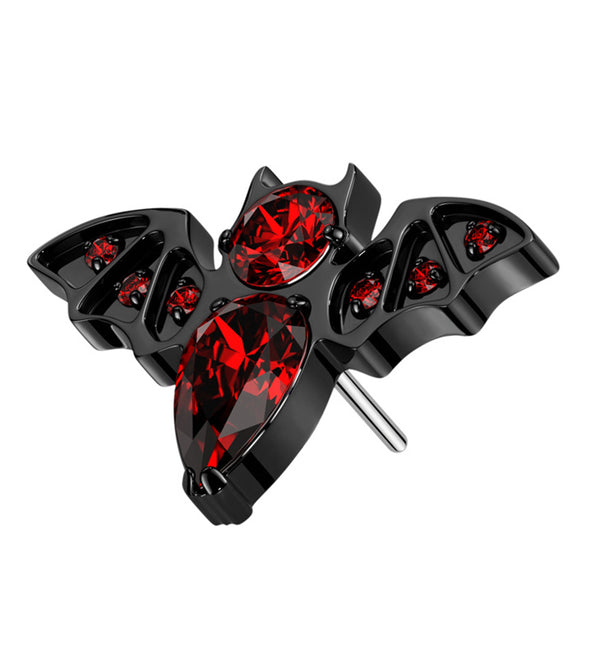 Black PVD Bat Red CZ Threadless Titanium Top