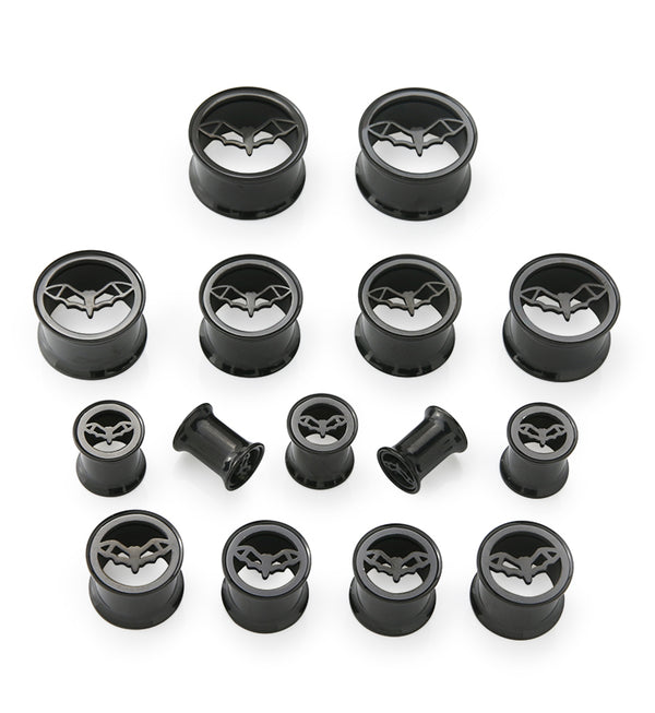 Black PVD Bat Sign Stainless Steel Double Flare Tunnel Plugs