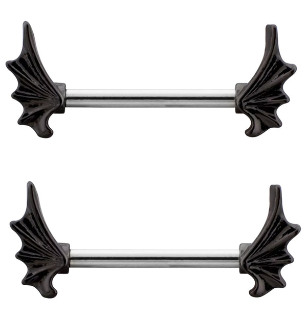 Black PVD Bat Wing Stainless Steel Nipple Barbell
