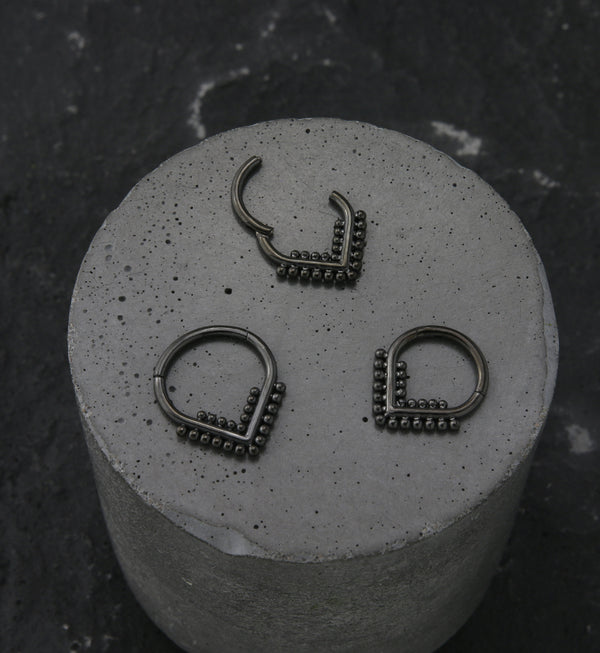 Black PVD Beaded Point Titanium Hinged Segment Ring