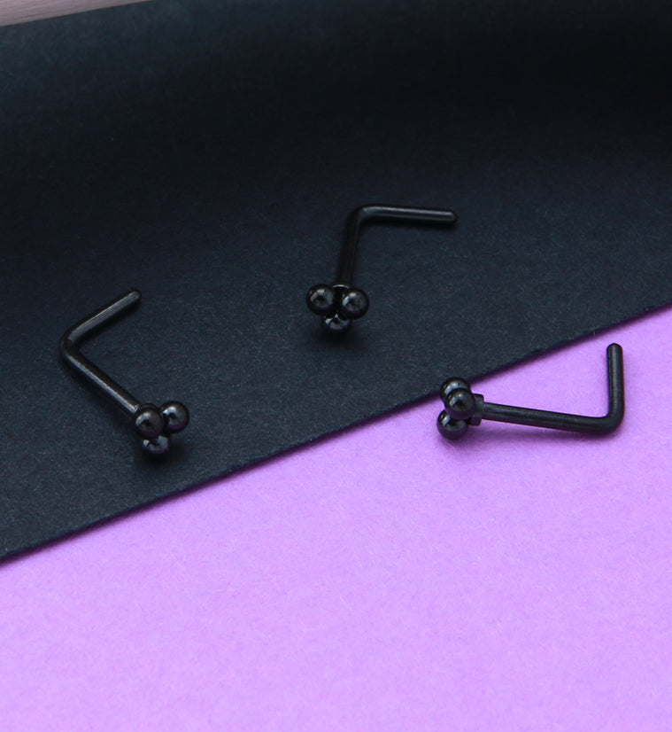 Black PVD Beaded Triad L Bend Nose Stud