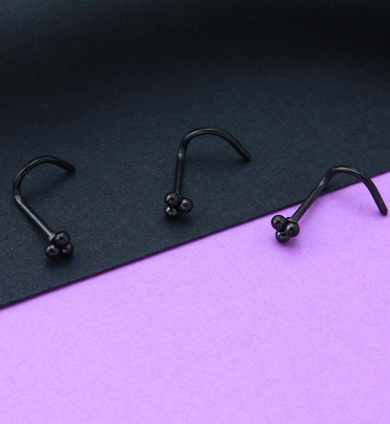 Black PVD Beaded Triad Nose Screw Ringv