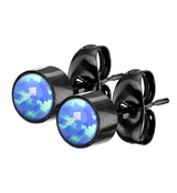 Black PVD Bezel Blue Opalite Stainless Steel Earrings