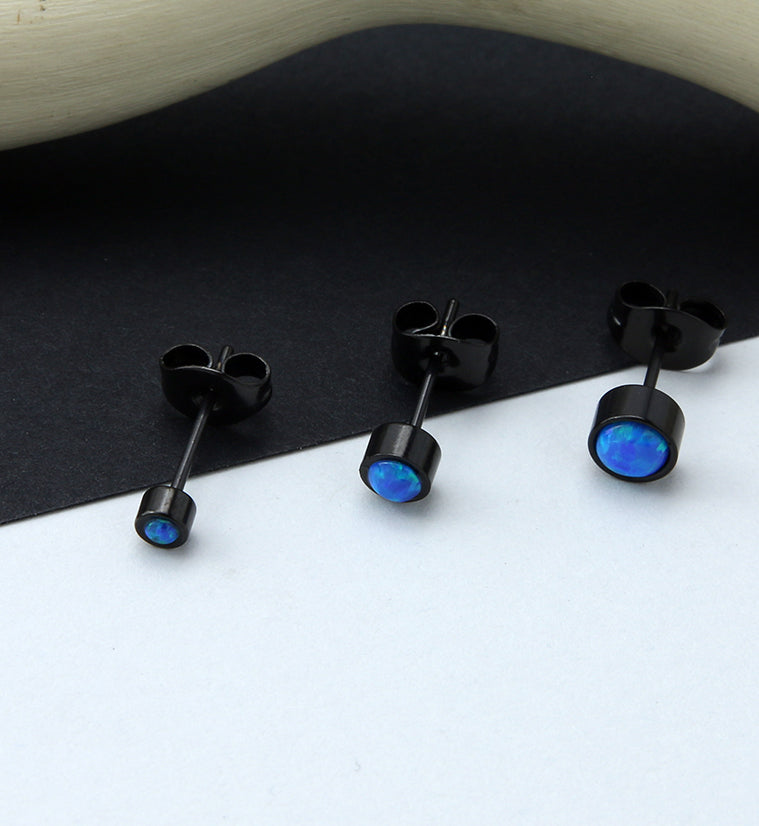 Black PVD Bezel Blue Opalite Stainless Steel Earrings