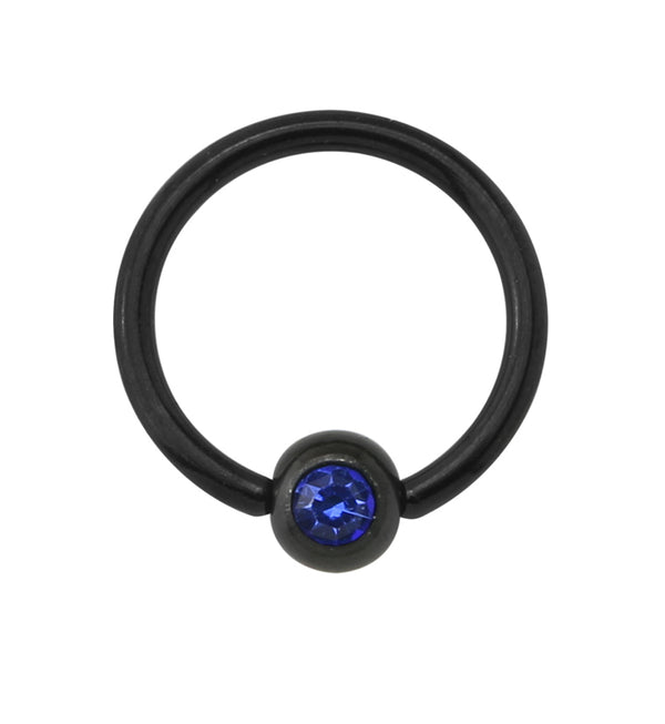 Black PVD Blue CZ Captive Ring