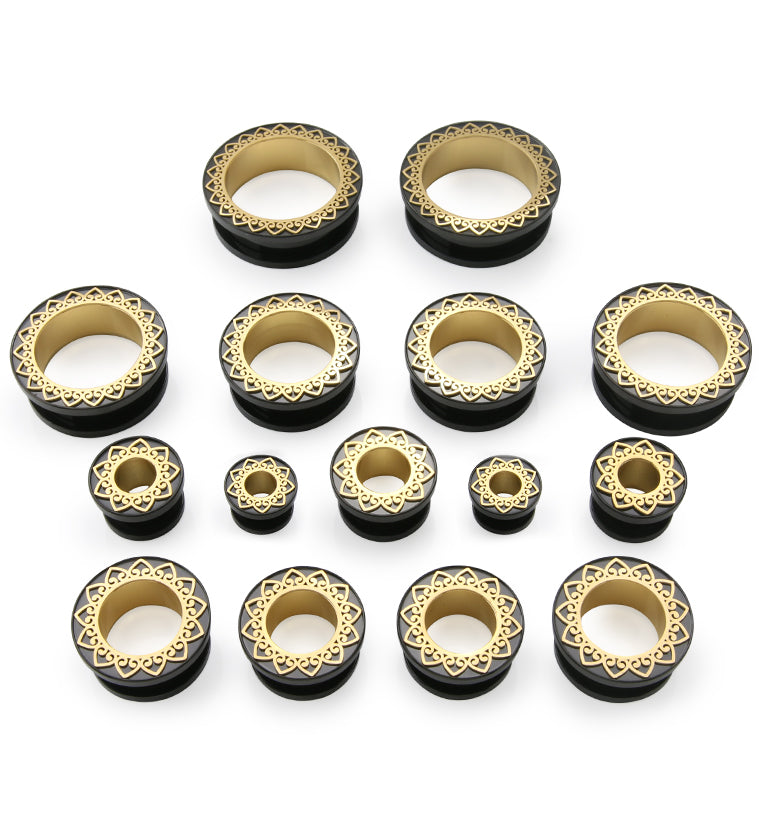 Black PVD Brass Filigree Stainless Steel Tunnel Plugs