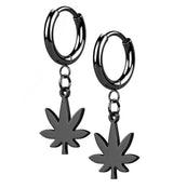 Black PVD Cannabis Stainless Steel Hinged Earrings