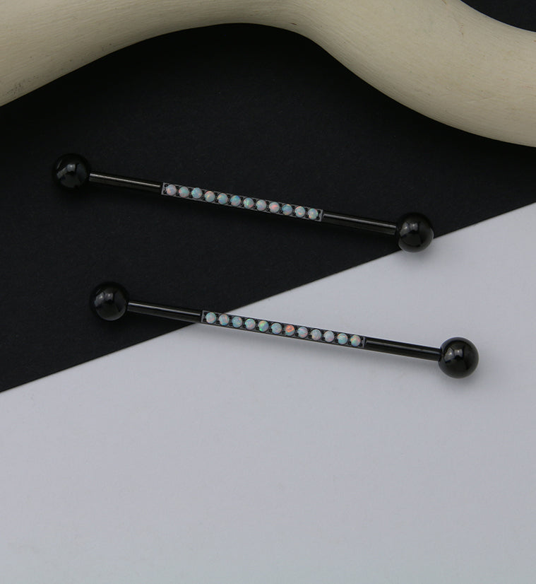 Black PVD Center Line White Opalite Titanium Industrial Barbell