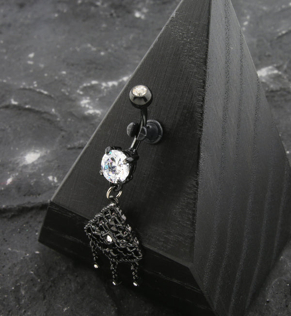 Black PVD Chandelier CZ Dangle Stainless Steel Belly Button Ring