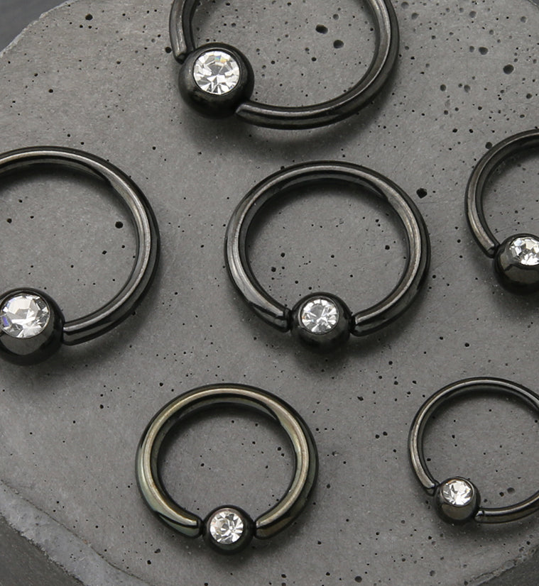 Black PVD Clear CZ Captive Ring
