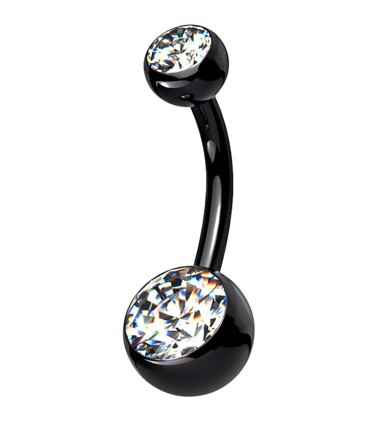 Black PVD Clear CZ Internally Threaded Titanium Belly Button Ring