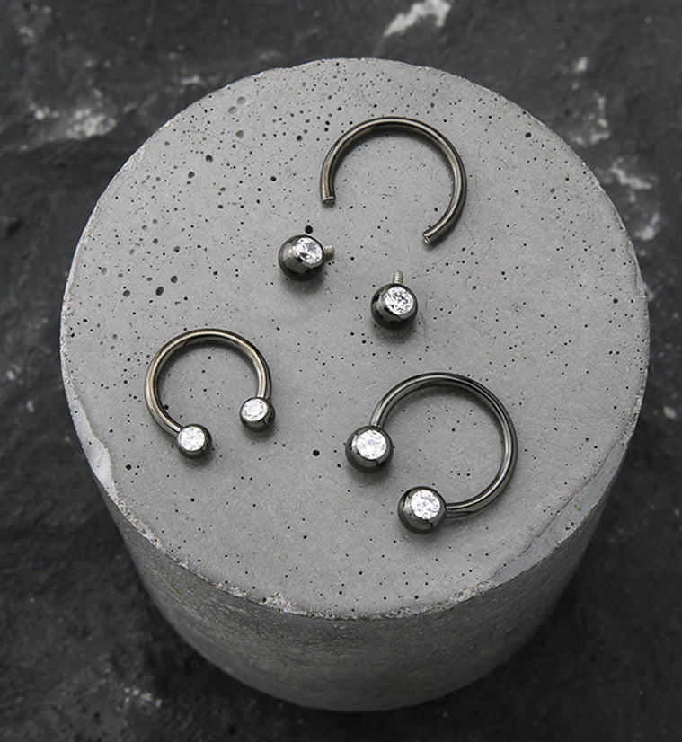 Black PVD Clear CZ Titanium Circular Barbell