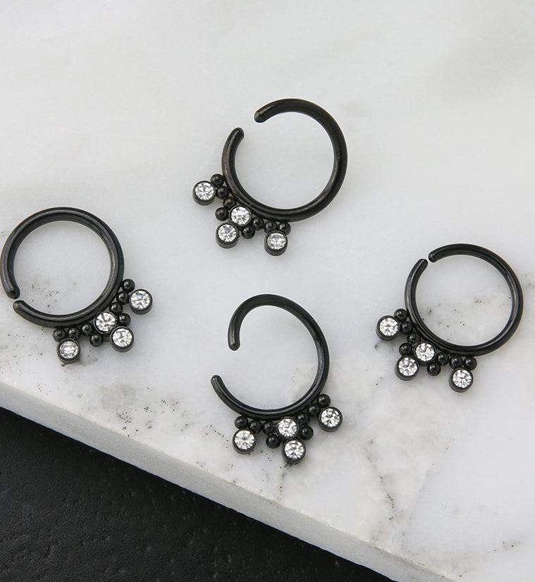 Black PVD Cluster Beaded CZ Annealed Seamless Hoop Ring