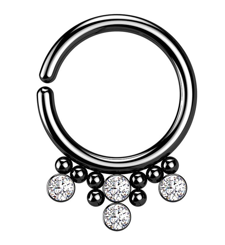 Black PVD Cluster Beaded CZ Annealed Seamless Hoop Ring