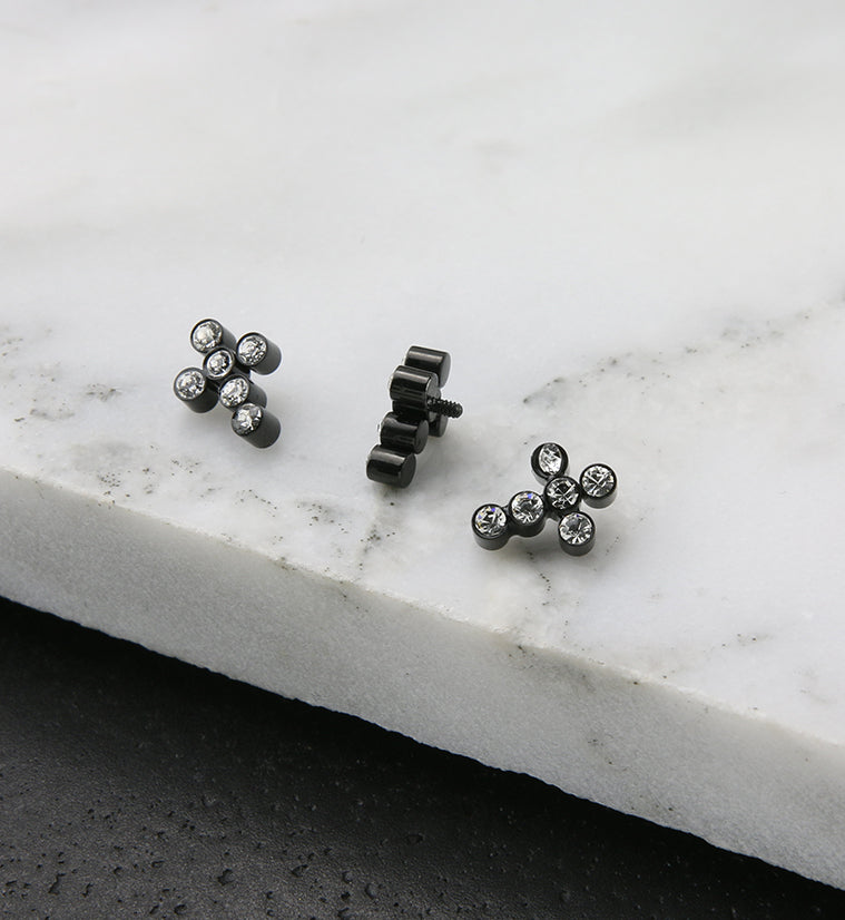 Black PVD Cross CZ Titanium Internally Threaded Top