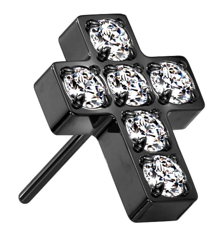 Black PVD Cross CZ Titanium Threadless Top