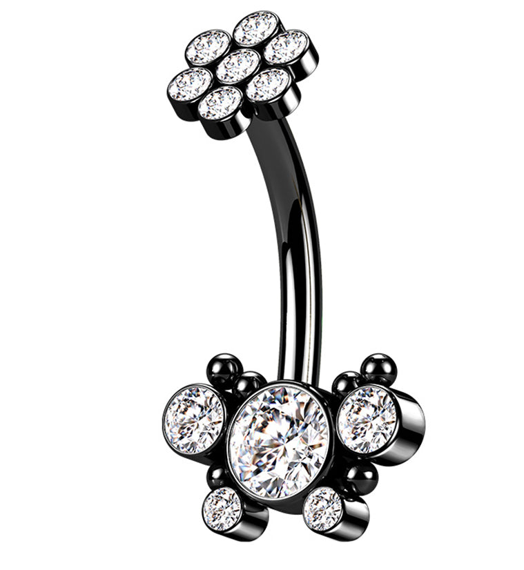 Black PVD CZ Cluster with Floret Top Belly Button Ring