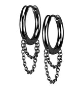 Black PVD Dangle Chain Stainless Steel Hinged Earrings