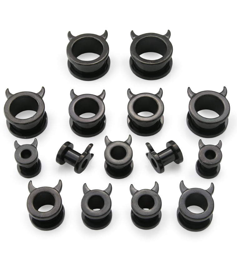 Black PVD Devil Horns Stainless Steel Tunnel Plugs