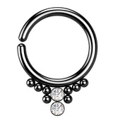 Black PVD Double CZ Shill Bead Annealed Seamless Hoop Ring