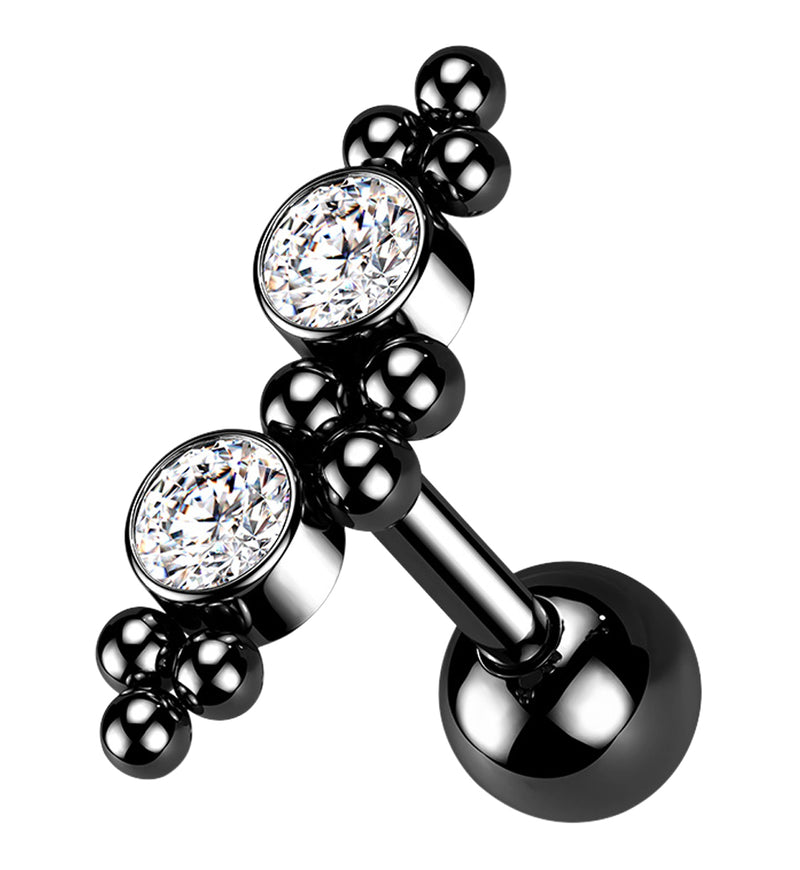 Black PVD Double CZ Gem Cluster Bead Cartilage Barbell