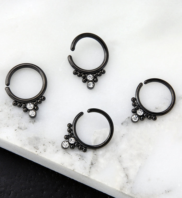 Black PVD Double CZ Shill Bead Annealed Seamless Hoop Ring