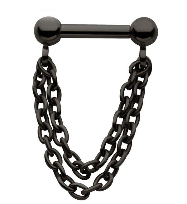 Black PVD Double Dangle Chain Threadless Titanium Barbells