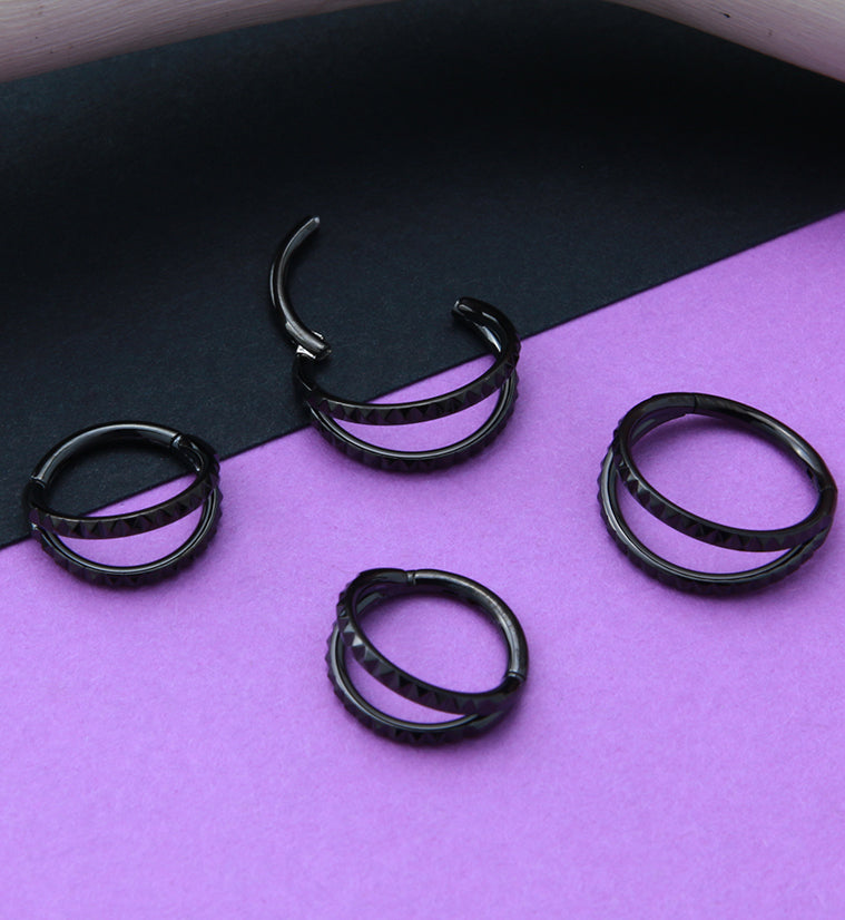 Black PVD Double Polyhedra Edge Hinged Segment Ring