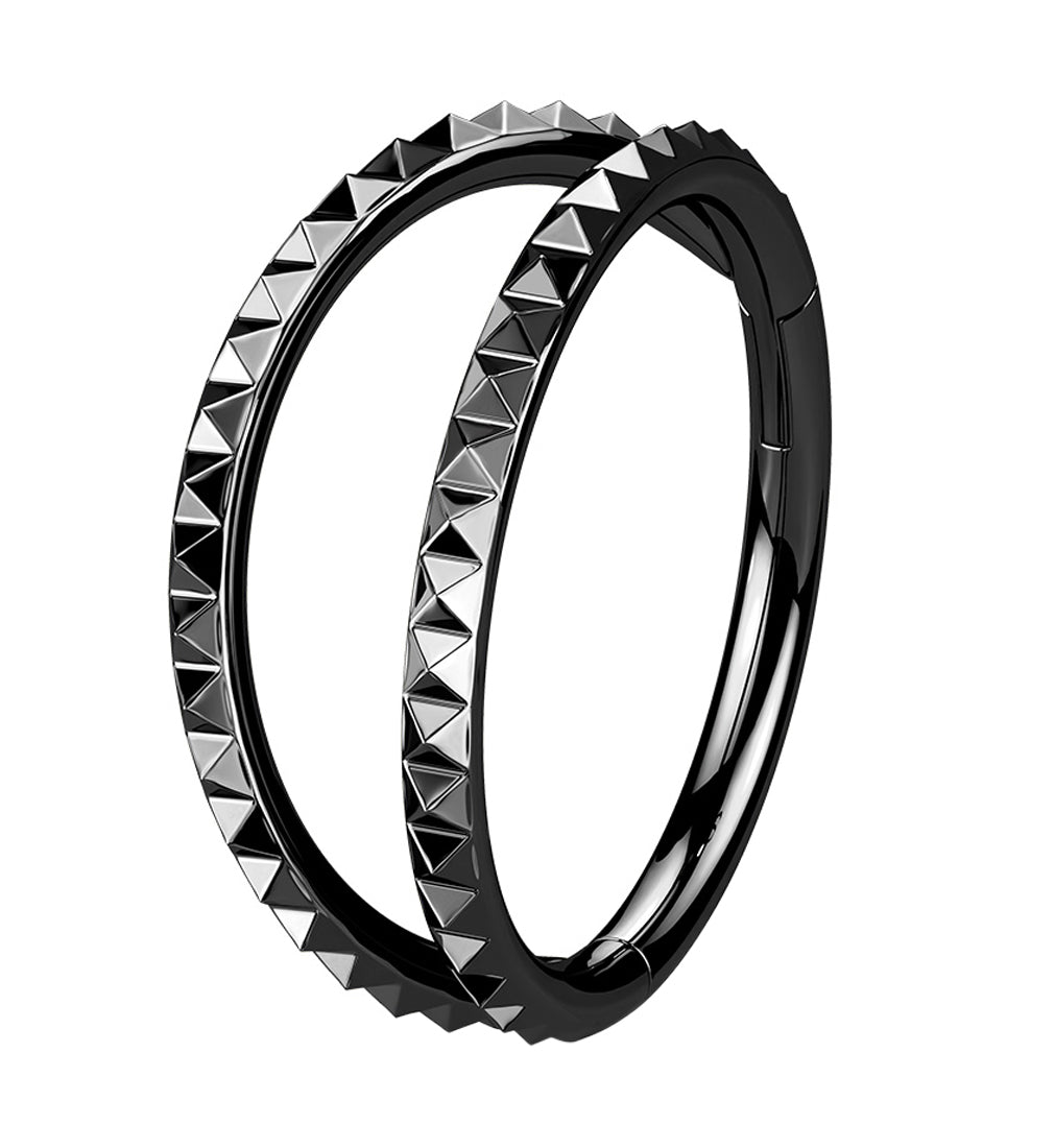 Black PVD Double Polyhedra Edge Hinged Segment Ring