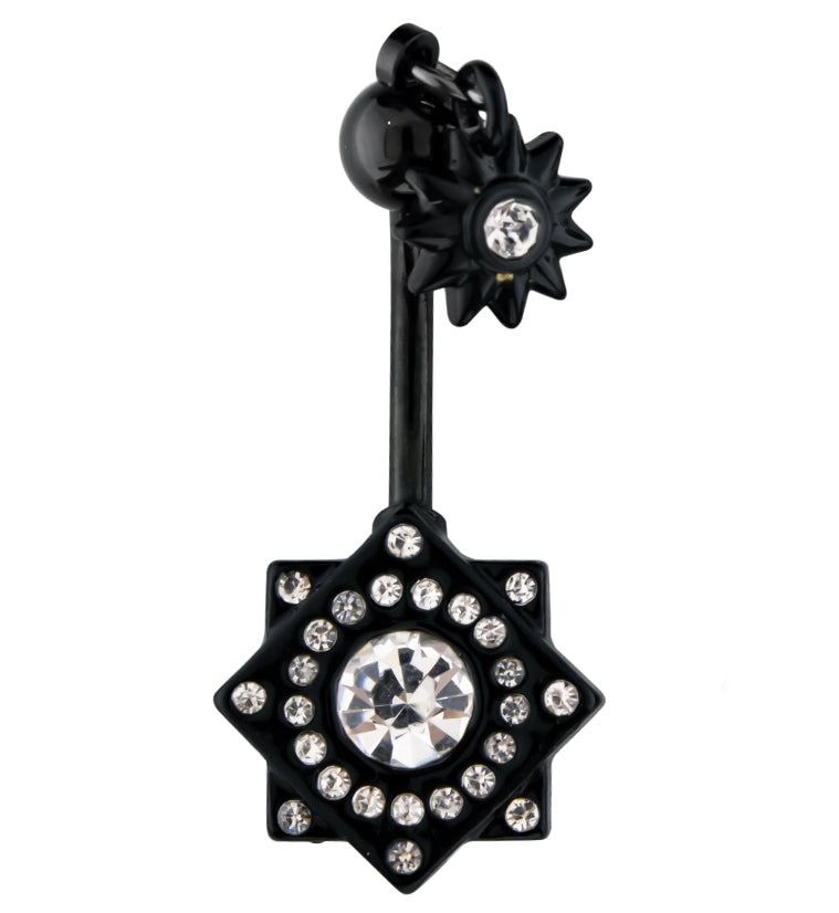 Black PVD Double Square CZ Belly Button Ring