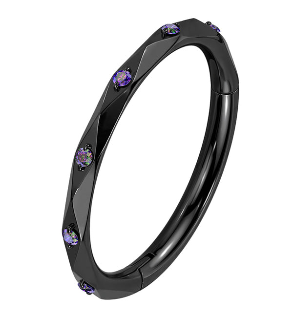 Black PVD Facet Black Aurora CZ Titanium Hinged Segment Ring