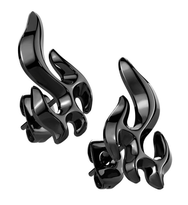 Black PVD Flame Stainless Steel Stud Earrings
