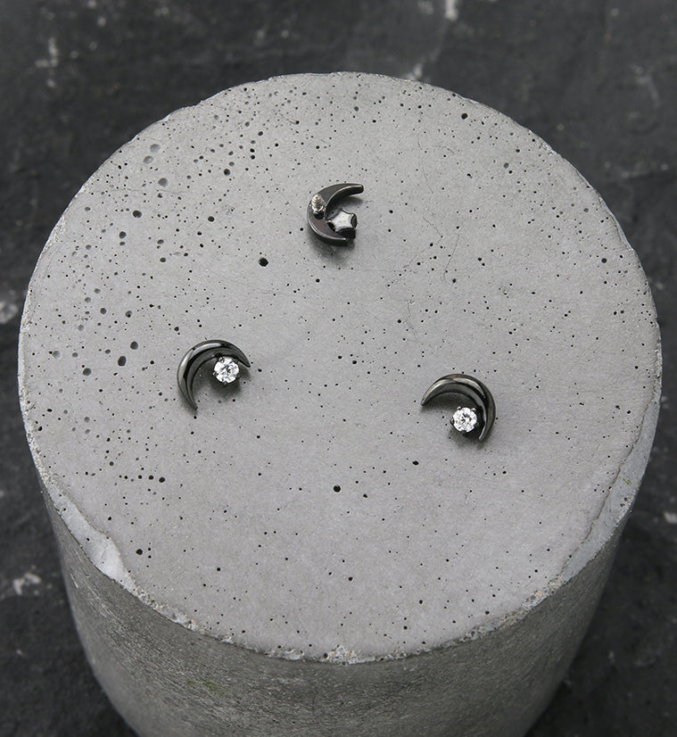 Black PVD Half Moon CZ Internally Threaded Titanium Top