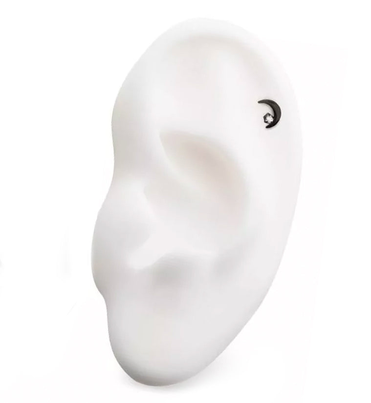 Black PVD Half Moon CZ Internally Threaded Titanium Top